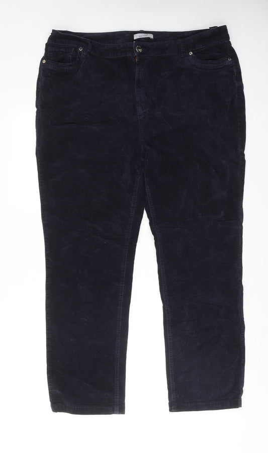 Per Una Womens Blue Cotton Trousers Size 20 Regular Zip