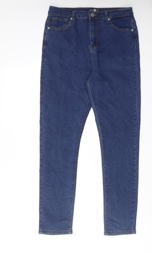 Boohoo Womens Blue Cotton Skinny Jeans Size 12 Regular Zip