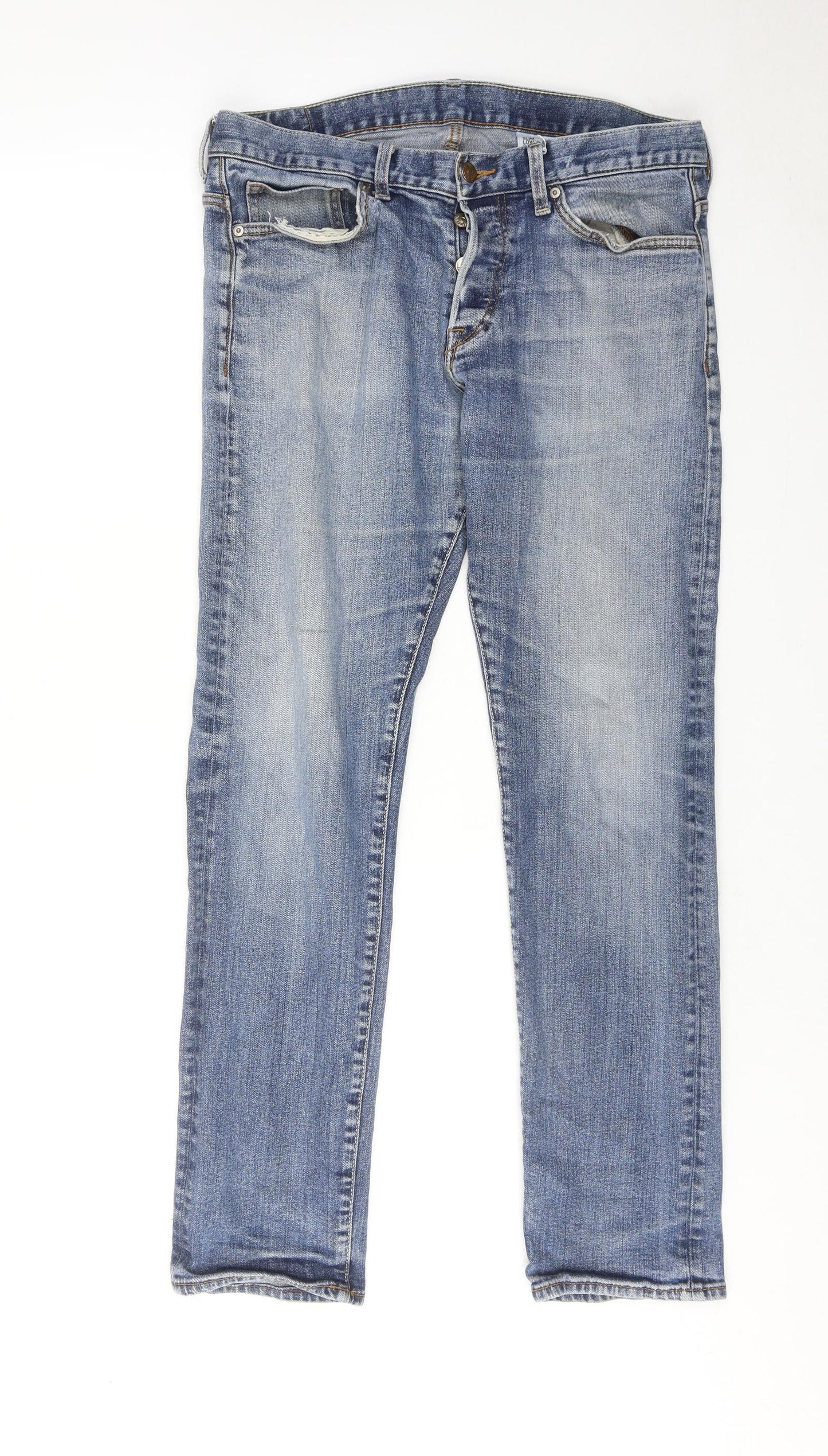 H&M Mens Blue Cotton Straight Jeans Size 33 in L32 in Regular Button