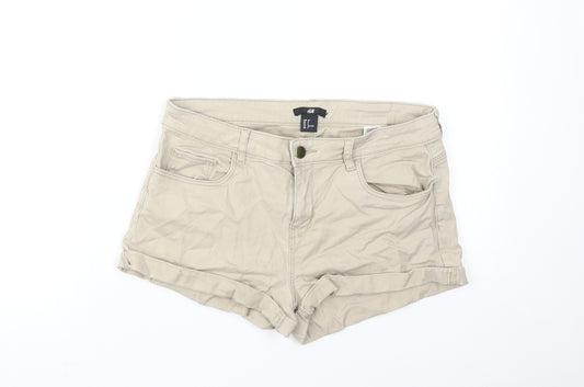 H&M Womens Beige Cotton Hot Pants Shorts Size 10 Regular Zip