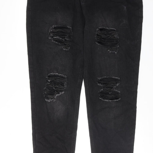 Boohoo Womens Black Cotton Tapered Jeans Size 18 Regular Zip