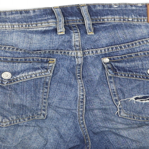 H&M Womens Blue Cotton Hot Pants Shorts Size 8 Regular Zip - Distressed