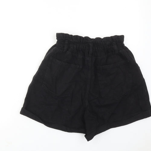 Bershka Womens Black Cotton Mom Shorts Size 12 Regular Zip