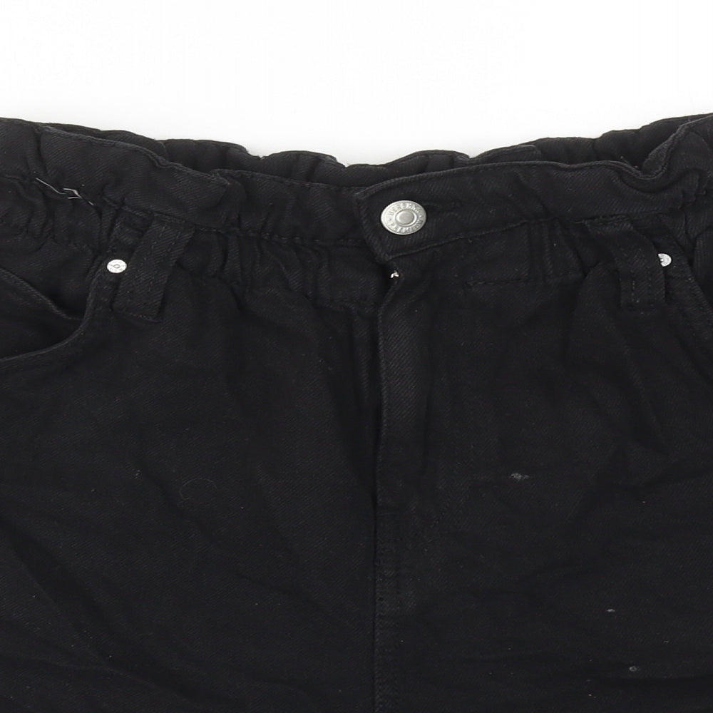 Bershka Womens Black Cotton Mom Shorts Size 12 Regular Zip