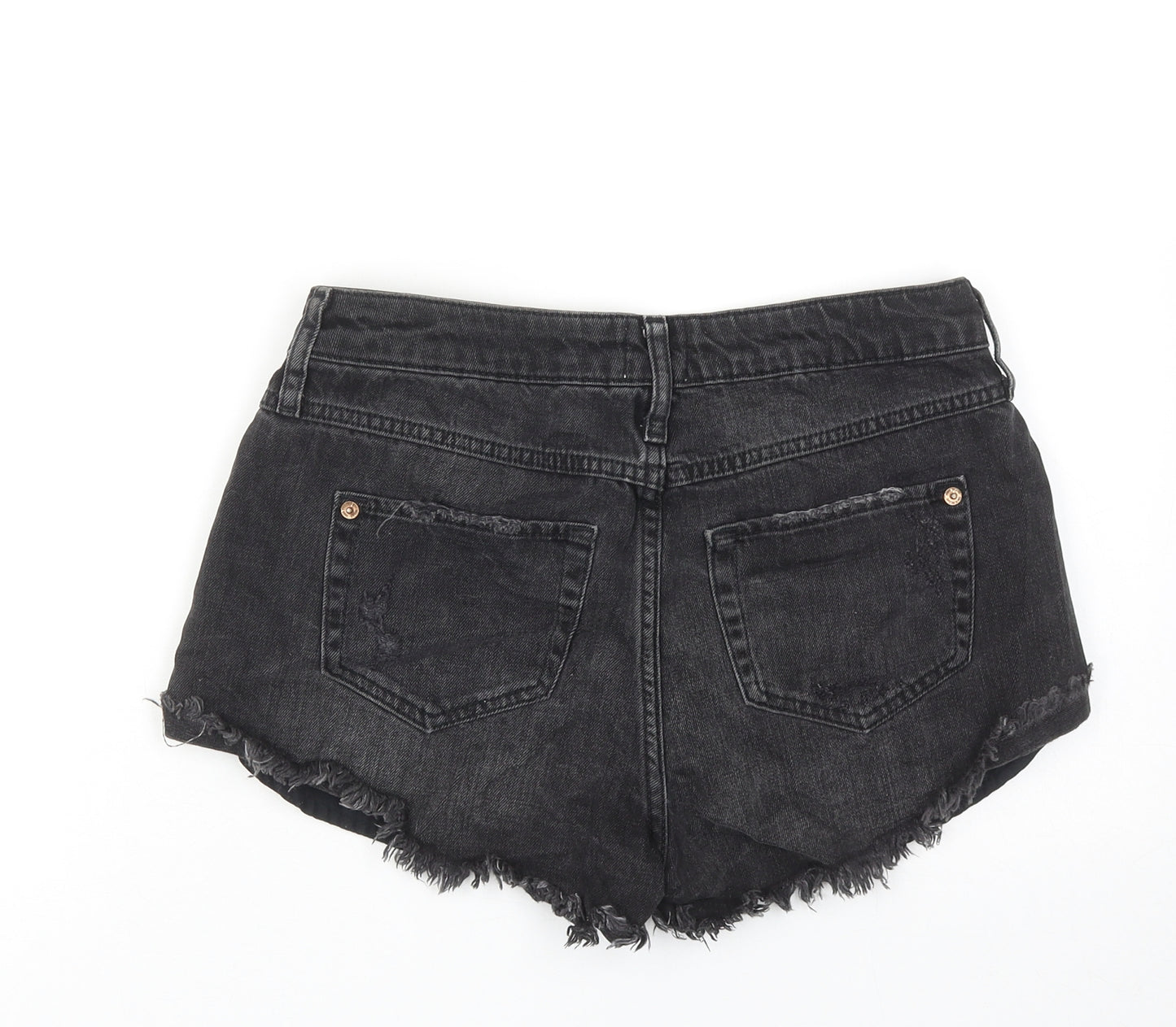 River Island Womens Black Cotton Hot Pants Shorts Size 8 Regular Zip - Distressed