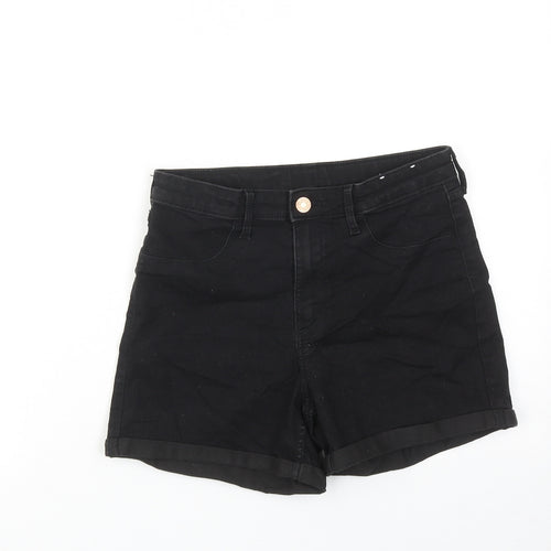 H&M Girls Black Cotton Hot Pants Shorts Size 13-14 Years Regular Zip