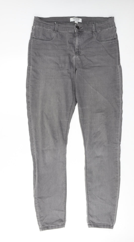 Dorothy Perkins Womens Grey Cotton Skinny Jeans Size 14 Regular Zip