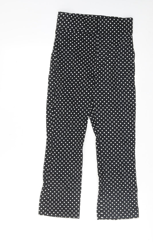 ASOS Womens Black Polka Dot Cotton Trousers Size XS Regular Hook & Eye
