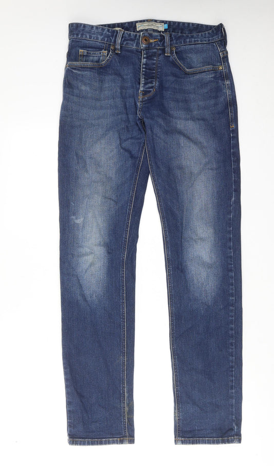 NEXT Mens Blue Cotton Straight Jeans Size 28 in L32 in Slim Zip