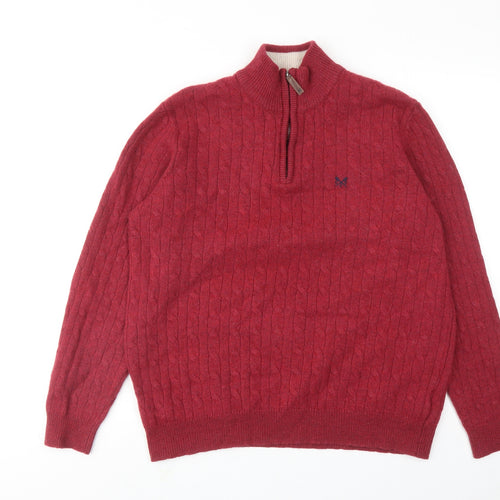 Crew Clothing Mens Red High Neck Wool Henley Jumper Size L Long Sleeve