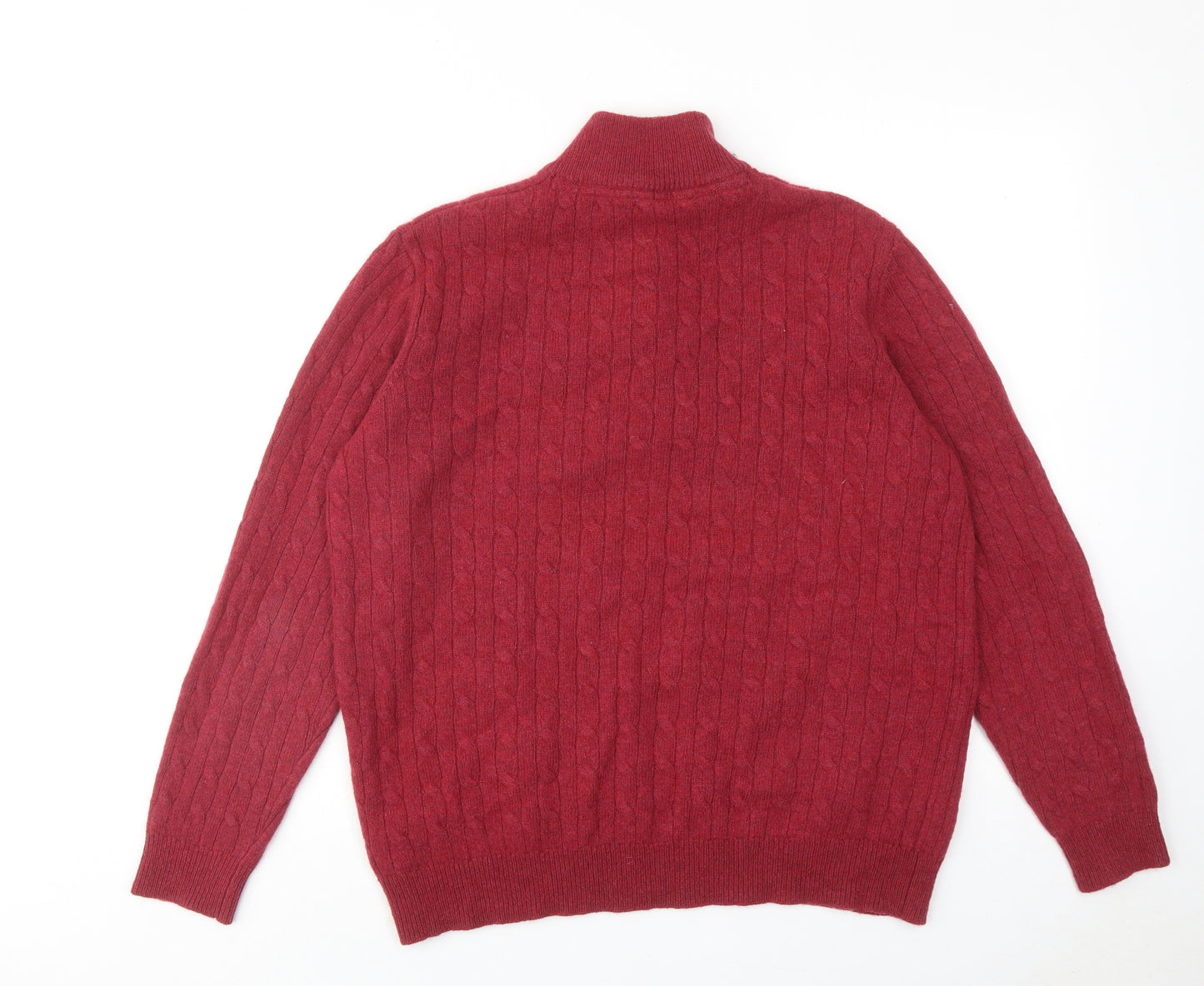 Crew Clothing Mens Red High Neck Wool Henley Jumper Size L Long Sleeve