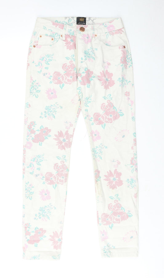 River Island Womens Multicoloured Floral Cotton Straight Jeans Size 6 Regular Zip