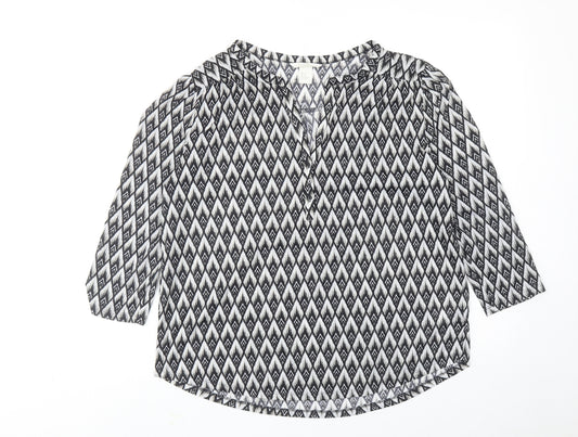 H&M Womens Black Geometric Polyester Basic Blouse Size M V-Neck