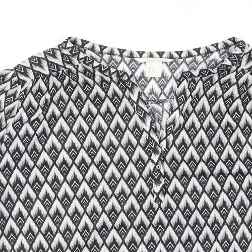 H&M Womens Black Geometric Polyester Basic Blouse Size M V-Neck