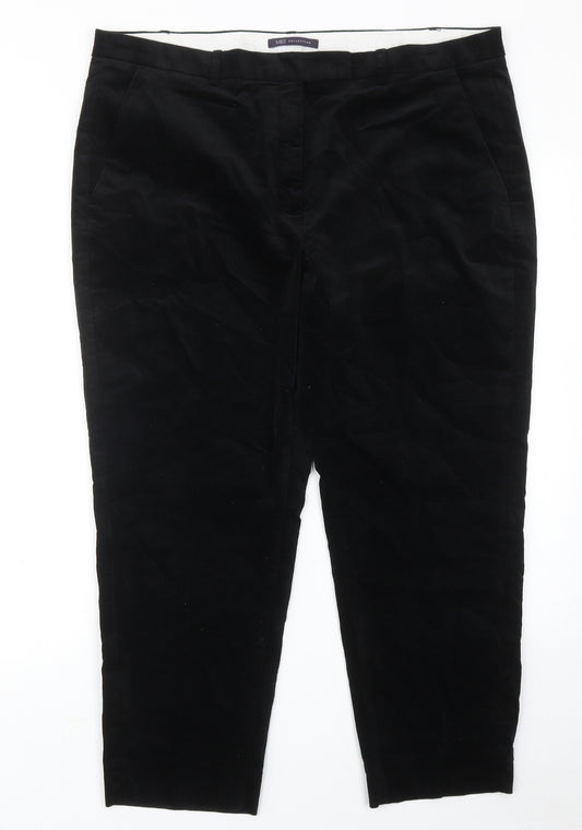 Marks and Spencer Womens Black Cotton Trousers Size 18 Regular Zip