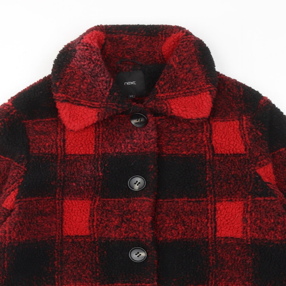 NEXT Womens Red Plaid Jacket Size 14 Button