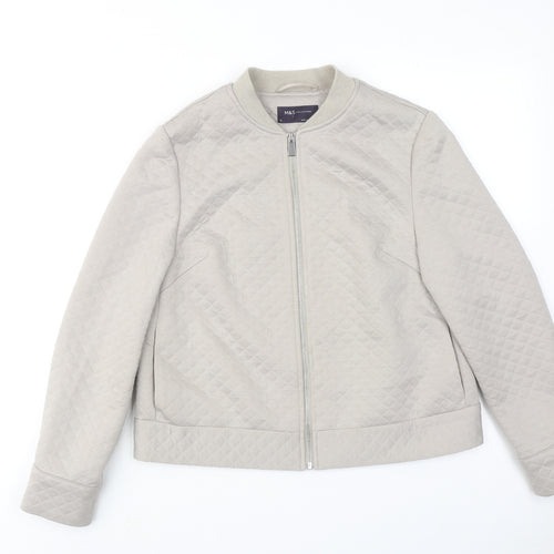 Marks and Spencer Womens Grey Argyle/Diamond Polyester Bomber Jacket Jacket Size 12 Zip
