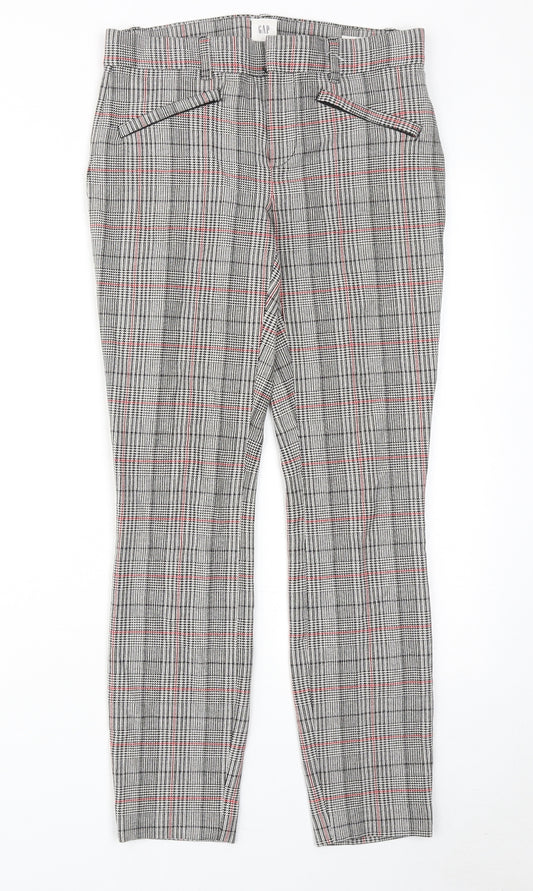 Gap Womens Grey Plaid Cotton Trousers Size 4 Regular Hook & Eye
