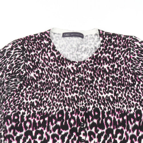 Marks and Spencer Womens Pink Round Neck Animal Print Viscose Cardigan Jumper Size 10 - Leopard Print
