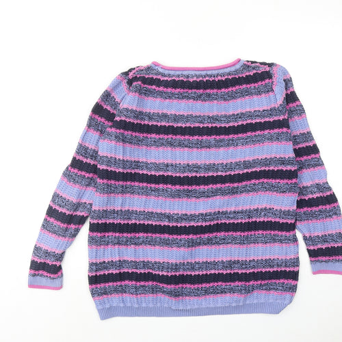EWM Womens Purple Round Neck Striped Cotton Pullover Jumper Size 18 - Size 18-20