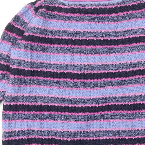 EWM Womens Purple Round Neck Striped Cotton Pullover Jumper Size 18 - Size 18-20