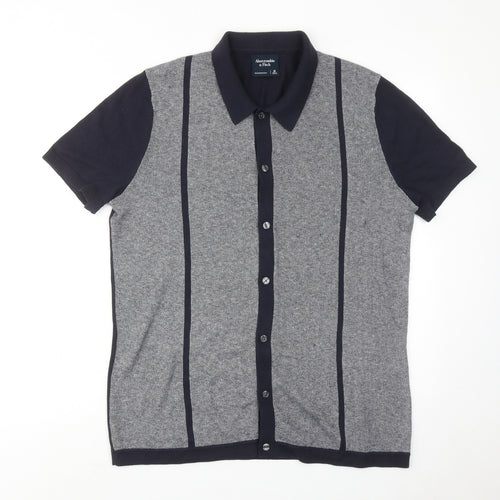 Abercrombie & Fitch Mens Blue Colourblock Cotton Button-Up Size M Collared Button