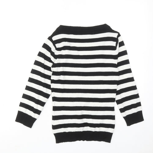 H&M Womens Black V-Neck Striped Acrylic Pullover Jumper Size XS