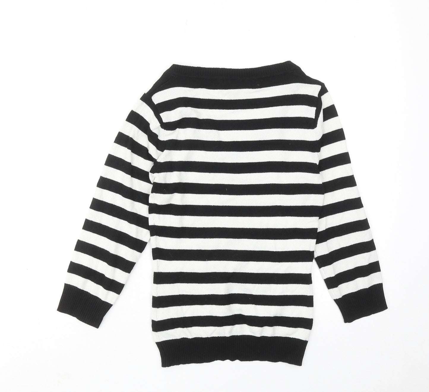 H&M Womens Black V-Neck Striped Acrylic Pullover Jumper Size XS