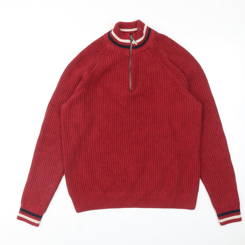 Percival Mens Red Round Neck Cotton Pullover Jumper Size L Long Sleeve