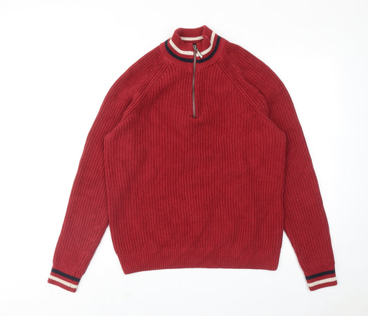 Percival Mens Red Round Neck Cotton Pullover Jumper Size L Long Sleeve