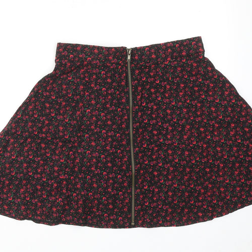 Pins & Needles Womens Red Floral Viscose Skater Skirt Size M Zip