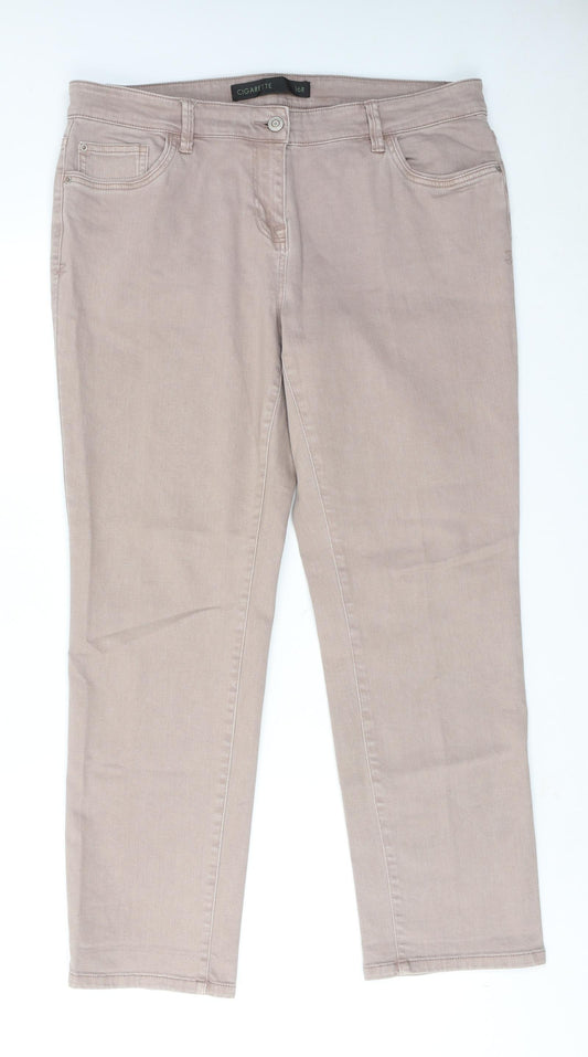 NEXT Womens Brown Cotton Straight Jeans Size 16 Regular Zip