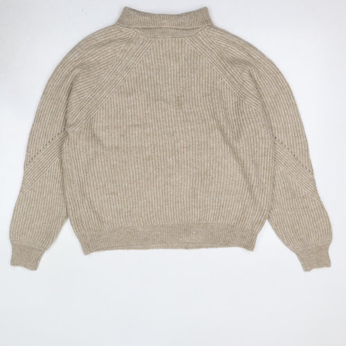 Marks and Spencer Womens Beige High Neck Acrylic Pullover Jumper Size L