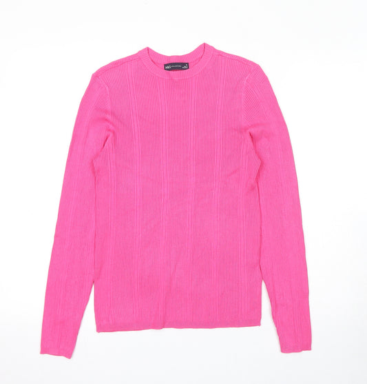 Marks and Spencer Womens Pink Viscose Basic Blouse Size 12 Crew Neck - Ribbed