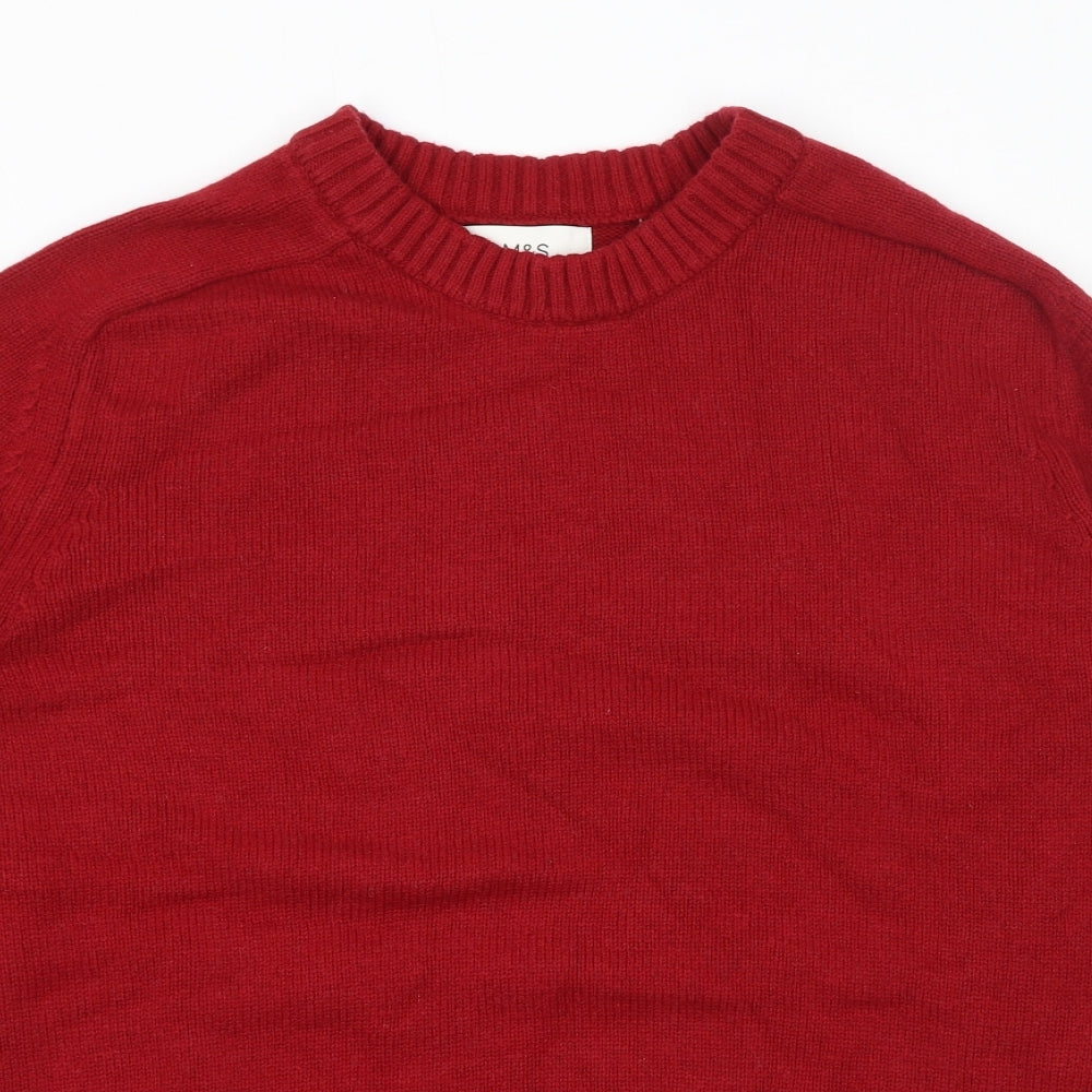 Marks and Spencer Mens Red Round Neck Polyamide Pullover Jumper Size XL Long Sleeve