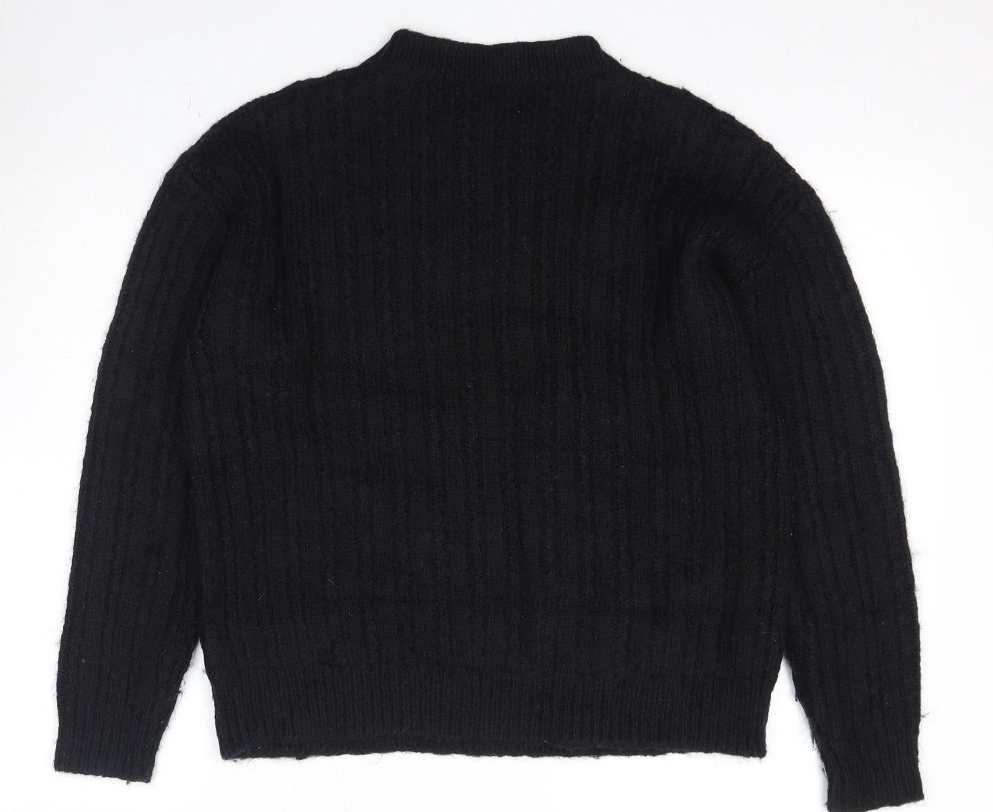 Per Una Womens Black Round Neck Striped Acrylic Pullover Jumper Size M