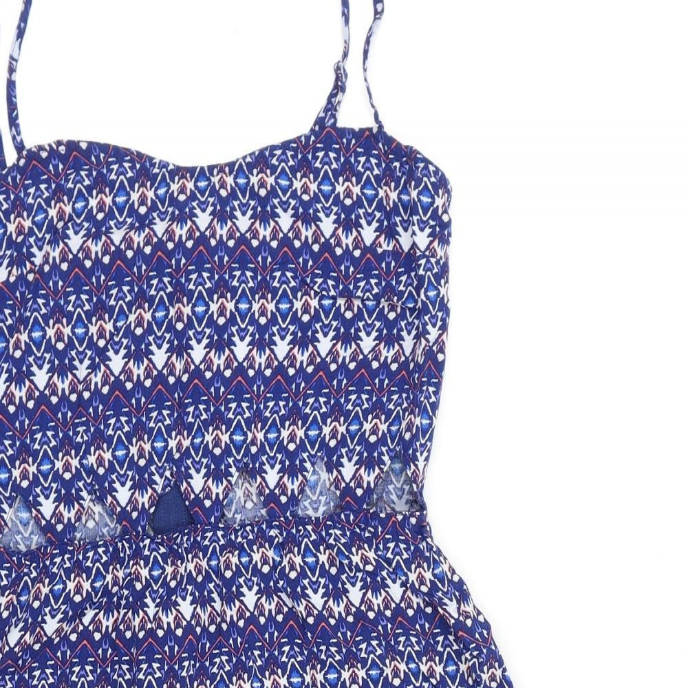 Divided by H&M Womens Blue Geometric Viscose Tank Dress Size S Sweetheart Zip