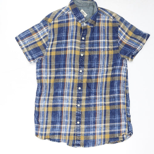 NEXT Boys Blue Plaid Cotton Basic Button-Up Size 12 Years Collared Button