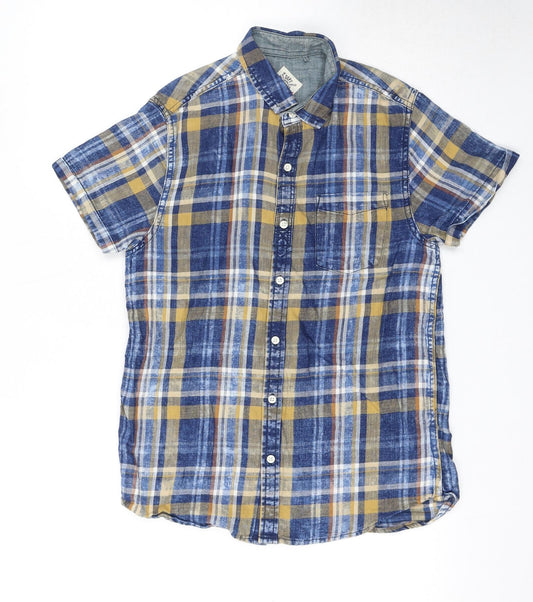 NEXT Boys Blue Plaid Cotton Basic Button-Up Size 12 Years Collared Button
