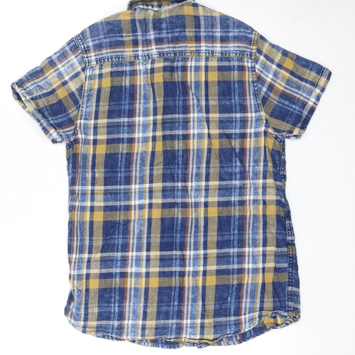 NEXT Boys Blue Plaid Cotton Basic Button-Up Size 12 Years Collared Button