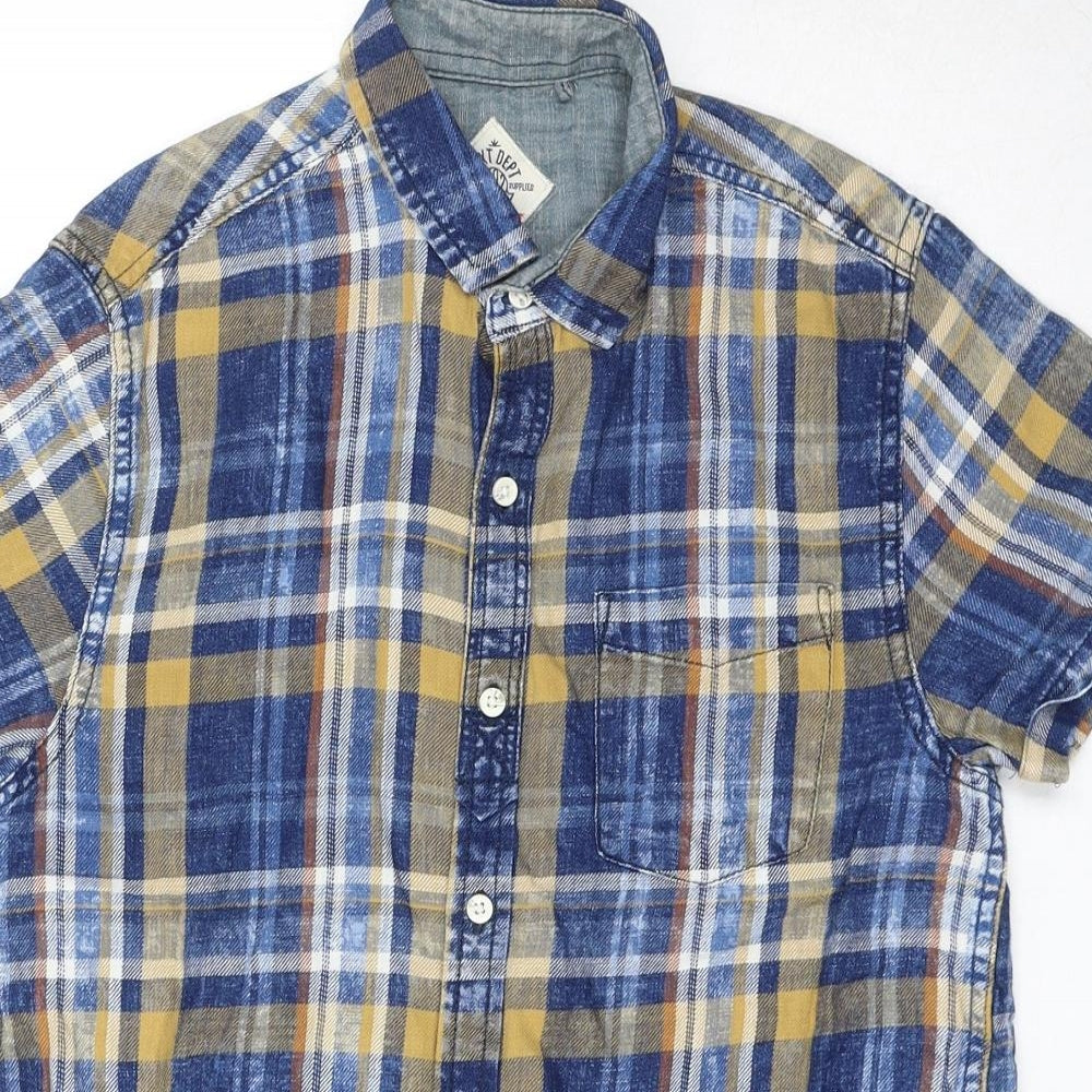 NEXT Boys Blue Plaid Cotton Basic Button-Up Size 12 Years Collared Button