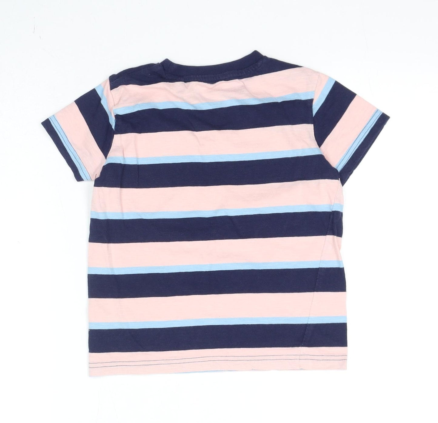 NEXT Boys Blue Striped Cotton Basic T-Shirt Size 5-6 Years Round Neck Pullover - Sail Boat