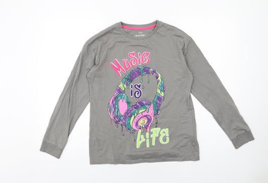 Marks and Spencer Girls Grey Cotton Pullover T-Shirt Size 13 Years Crew Neck Pullover - Music is Life