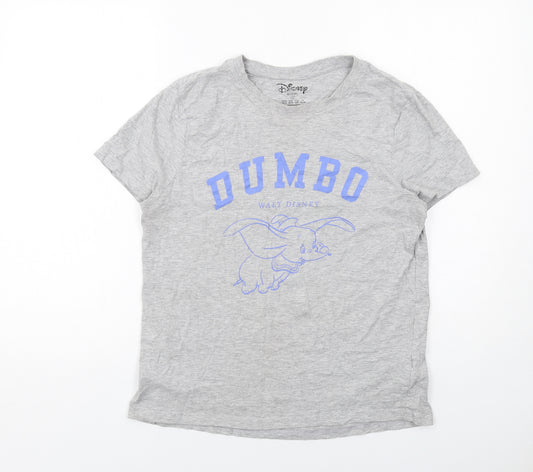 Disney Womens Grey Cotton Basic T-Shirt Size S Crew Neck - Dumbo