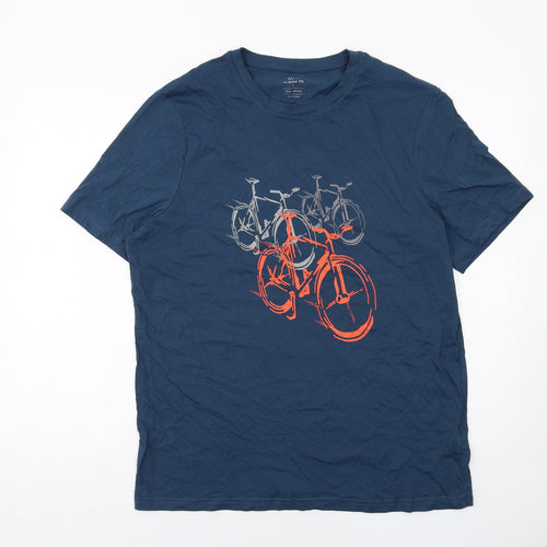 Marks and Spencer Mens Blue Cotton T-Shirt Size L Round Neck - Bicycle