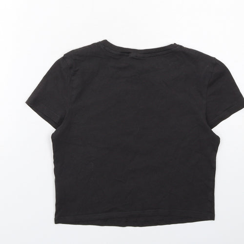 H&M Womens Black Cotton Cropped T-Shirt Size M Round Neck - On Top of the World