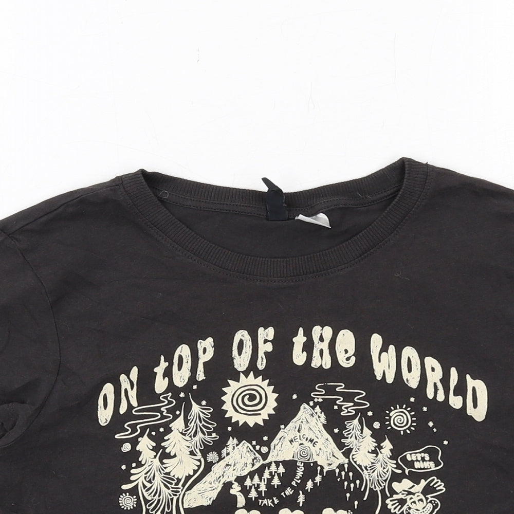 H&M Womens Black Cotton Cropped T-Shirt Size M Round Neck - On Top of the World