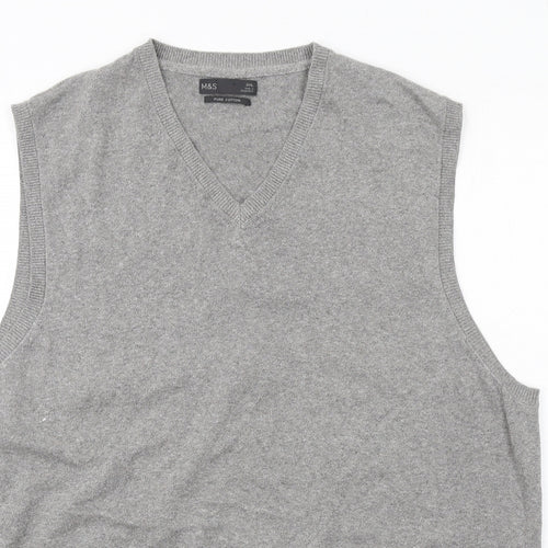 Marks and Spencer Mens Grey V-Neck Cotton Vest Jumper Size 2XL Sleeveless