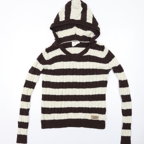 Animal Womens Brown Striped Cotton Pullover Hoodie Size 10 Pullover
