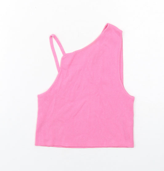 Zara Womens Pink Viscose Cropped Tank Size S Square Neck - Ribbed
